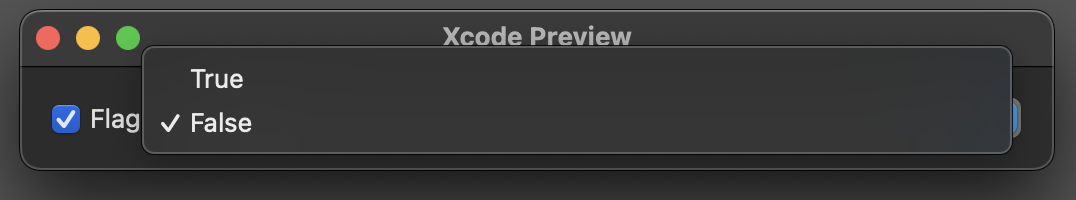 screen shot of window showing Flag Filtering UI with checkbox toggled on and popup showing values true and false